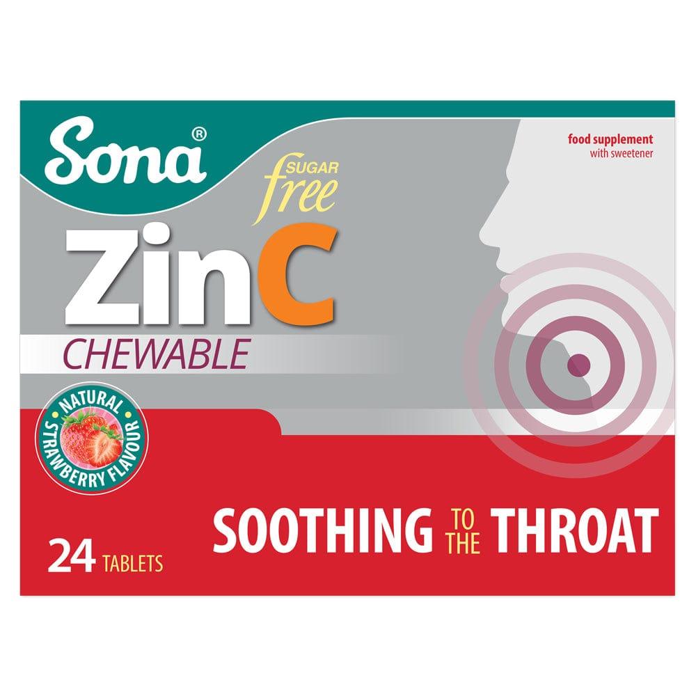 Sona Zinc Chewable Tablets 24 Pack Strawberry Flavor Immune Boosting Sugar Free Soothing to the Throat