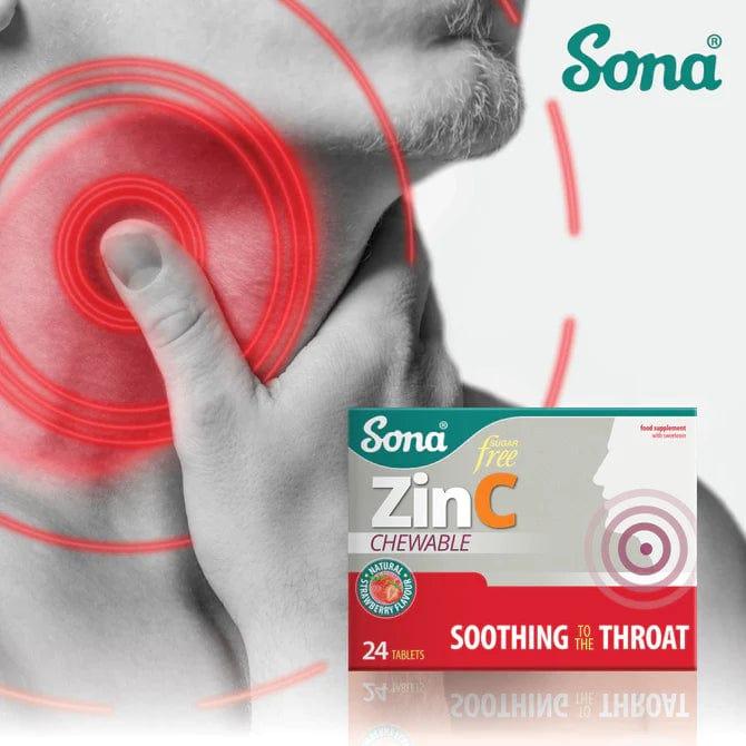 Sona Zinc Chewable Tablets 24 Pack Strawberry Flavor Immune Boosting Sugar Free Soothing to the Throat