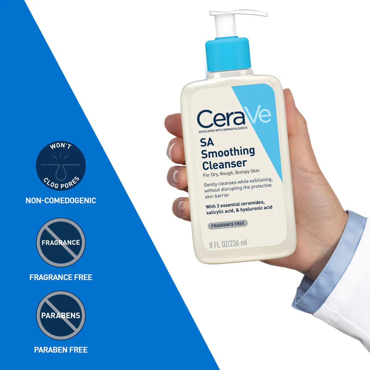 CeraVe SA Smoothing Cleanser for Dry, Rough, Bumpy Skin - 236ml, with Salicylic Acid, Hyaluronic Acid, Ceramides, Exfoliating, Fragrance-free, Non-comedogenic