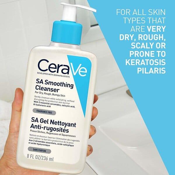 CeraVe SA Smoothing Cleanser for Dry, Rough, Bumpy Skin - 236ml, with Salicylic Acid, Hyaluronic Acid, Ceramides, Exfoliating, Fragrance-free, Non-comedogenic