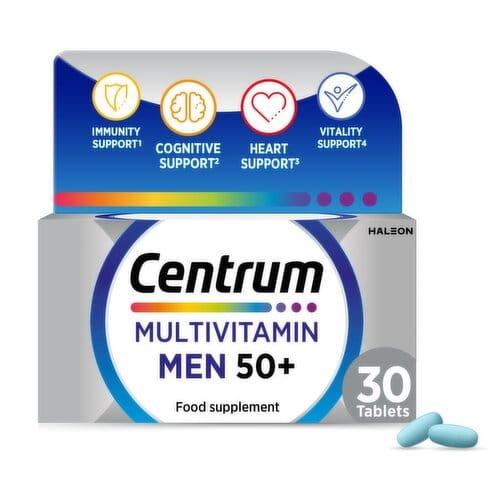 Centrum Men 50+ Multivitamin 30 Tablets - Supports Vitality, Immunity, Cognitive Function, Heart Function