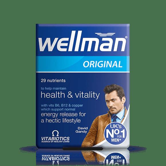 Vitabiotics Wellman Original Multivitamin for Men - Health & Vitality - 30 Pack - Vitamins B6, B12, Copper, Siberian Ginseng
