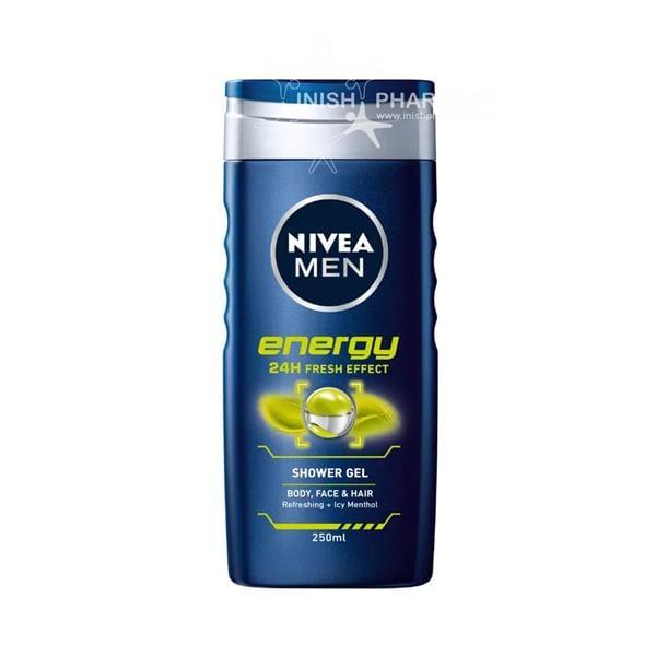 Nivea Men Shower Gel Energy 250ml for Body, Face & Hair with Mint Extract