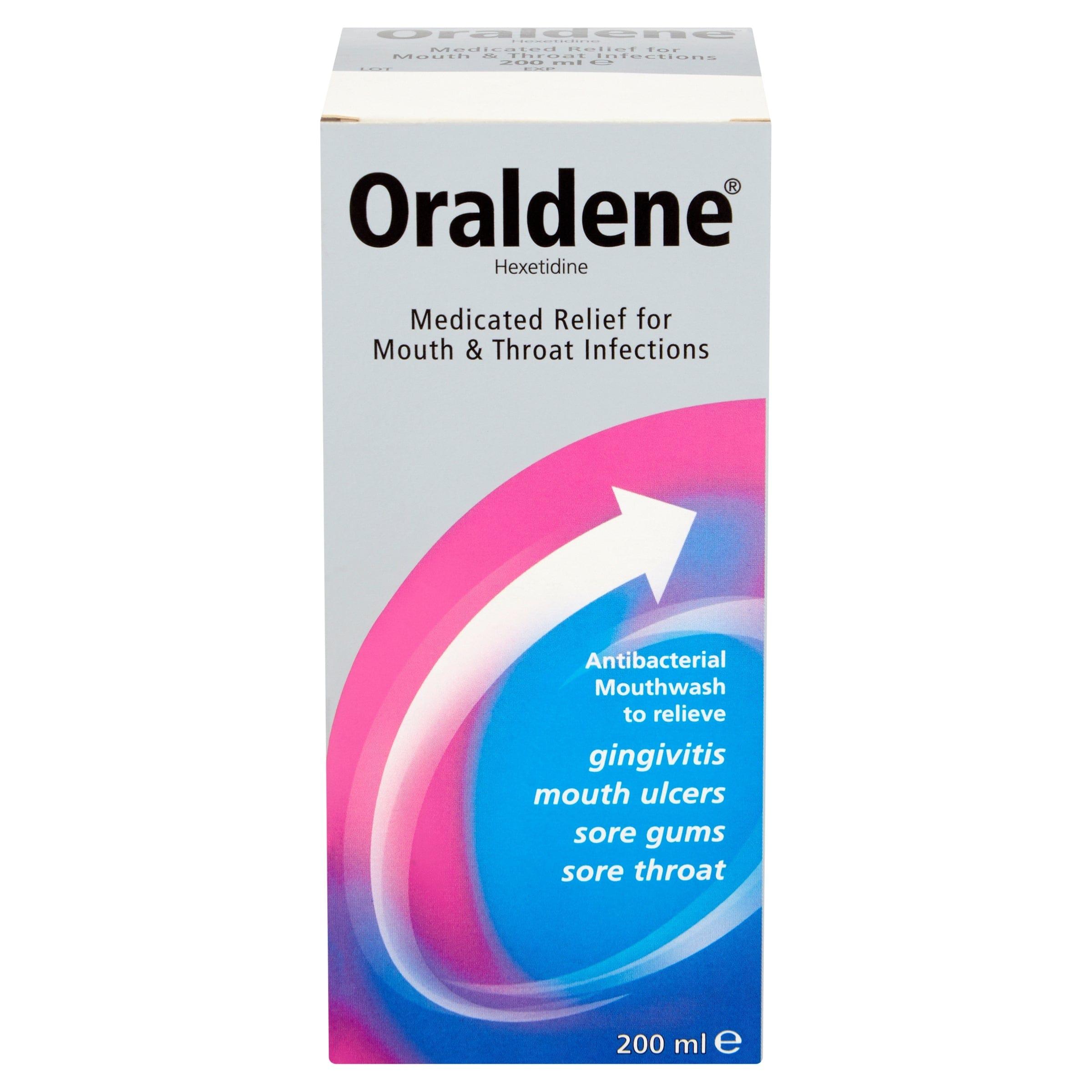 Oraldene Antibacterial Mouthwash for gingivitis, mouth ulcers, sore gums, sore throat - 200ml