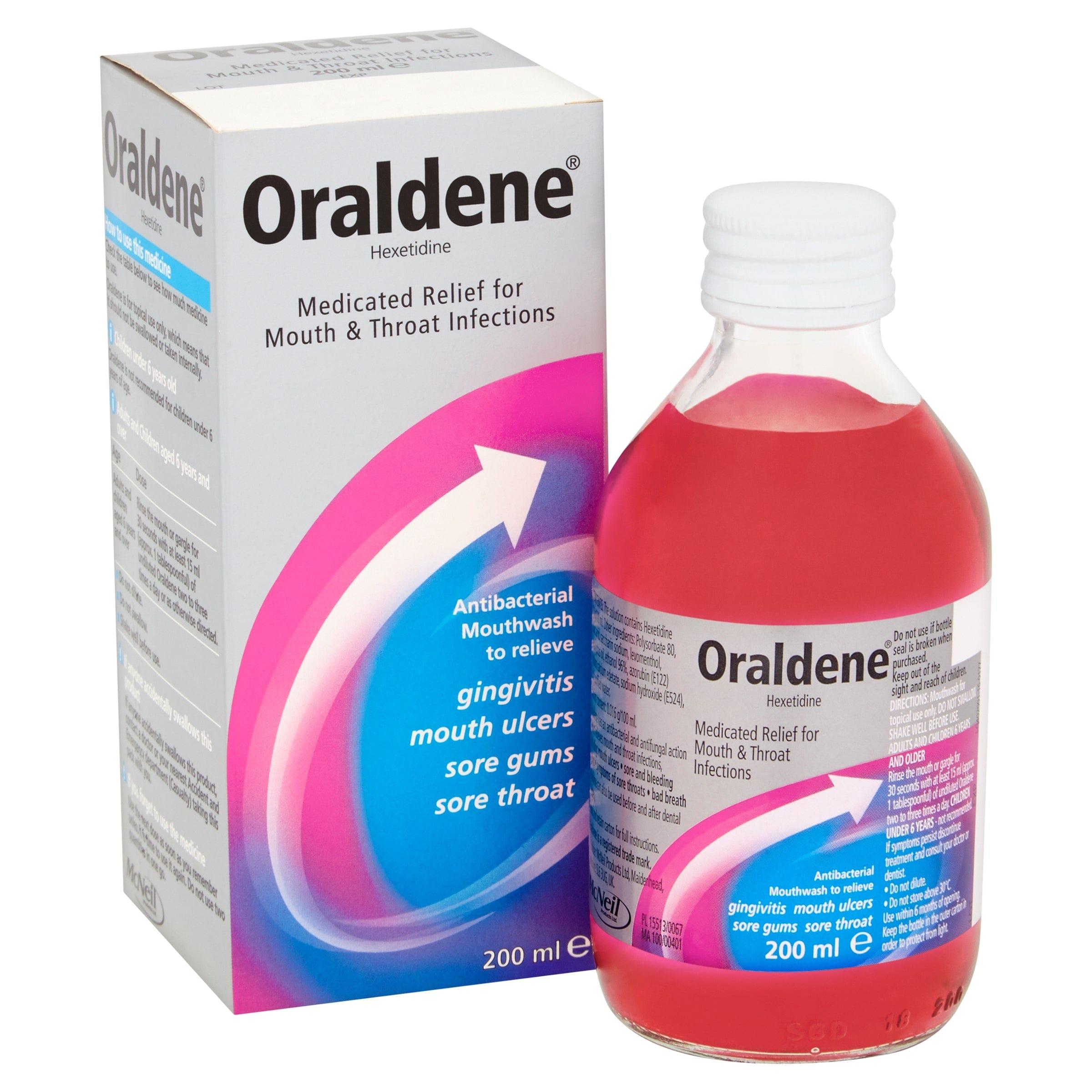 Oraldene Antibacterial Mouthwash for gingivitis, mouth ulcers, sore gums, sore throat - 200ml