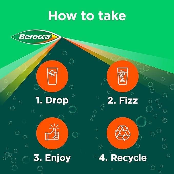 Berocca Boost Effervescent Tablets 30 Pack Cherry Flavor - Vitamins & Minerals, Caffeine, Guarana, Alertness, Energy