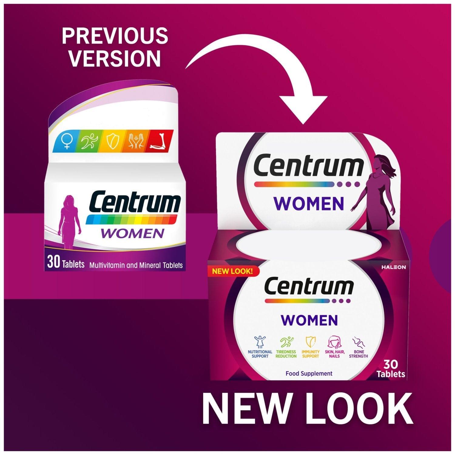 Centrum Women Multivitamin 30 Tablets - Complete daily multivitamin for women's nutritional needs. Supports immunity, hair, skin & nails. Contains Vitamin D. 