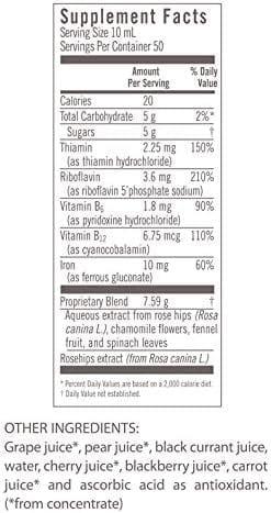 Floradix Liquid Iron Formula 500ml Herbal Extracts, Fruit Juice Concentrates, Vitamins B2, B6, B12, C, Iron, Ferrous Gluconate, Reduces Tiredness, Fatigue