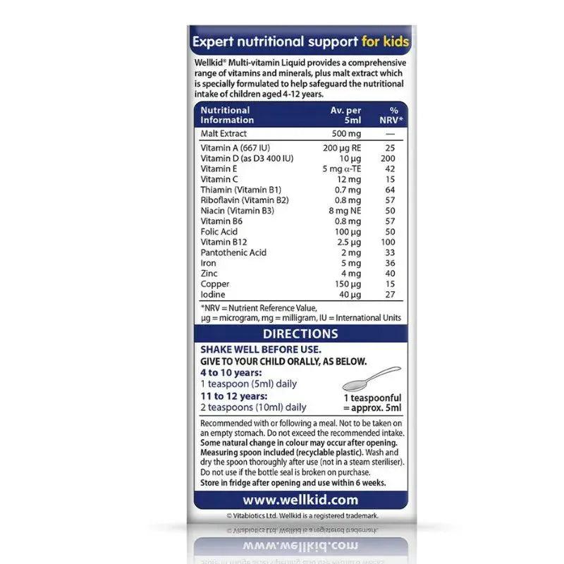 Vitabiotics Wellkid MultiVitamin Liquid 150ml - 15 Vitamins & Minerals, Orange Flavour for Children