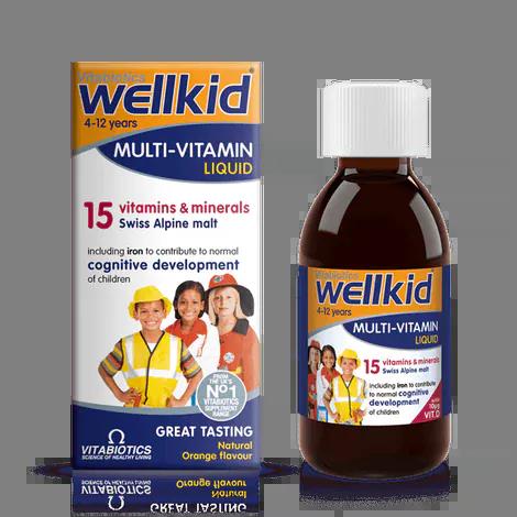 Vitabiotics Wellkid MultiVitamin Liquid 150ml - 15 Vitamins & Minerals, Orange Flavour for Children