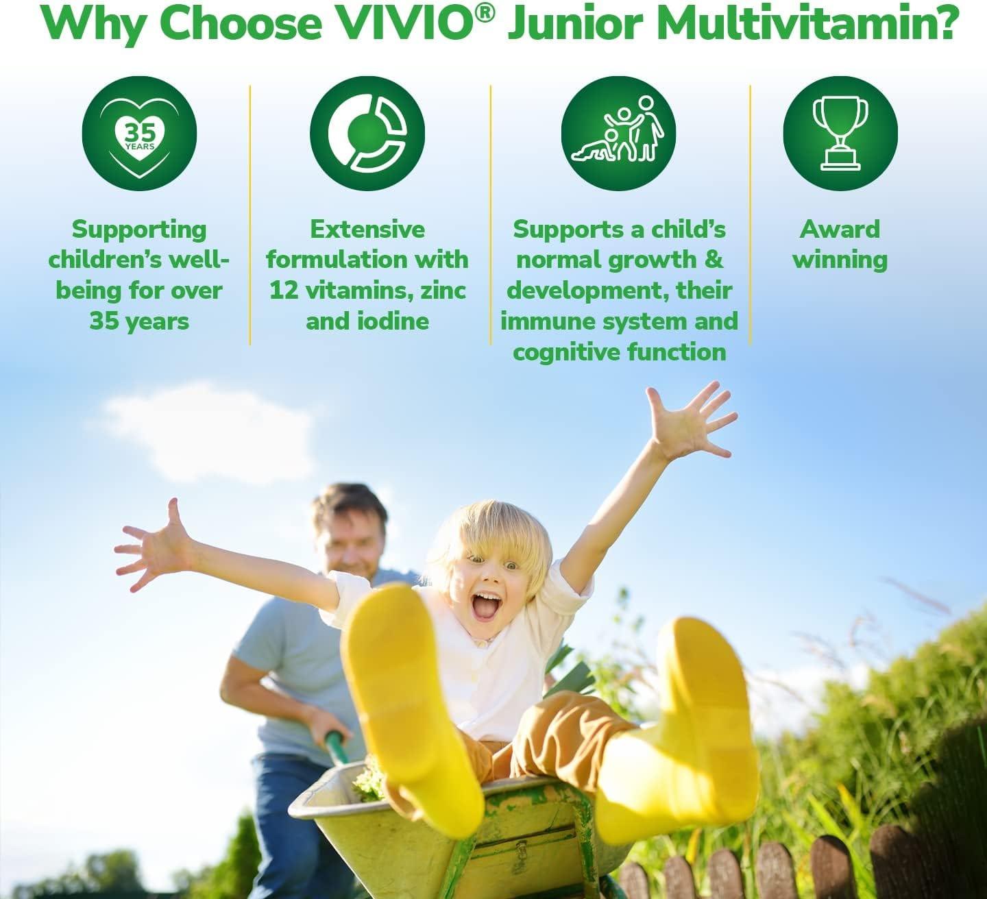 VIVIO Junior Multivitamin Tonic Orange Flavor 250ml - Zinc, Iodine, 12 Vitamins, No added sugar, Gluten free