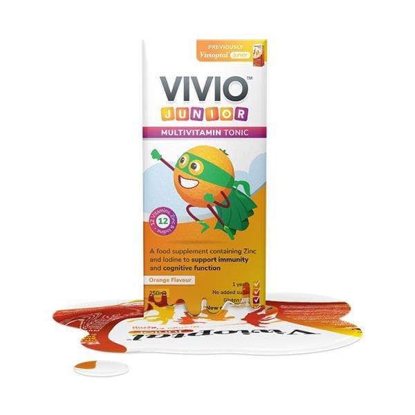 VIVIO Junior Multivitamin Tonic Orange Flavor 250ml - Zinc, Iodine, 12 Vitamins, No added sugar, Gluten free