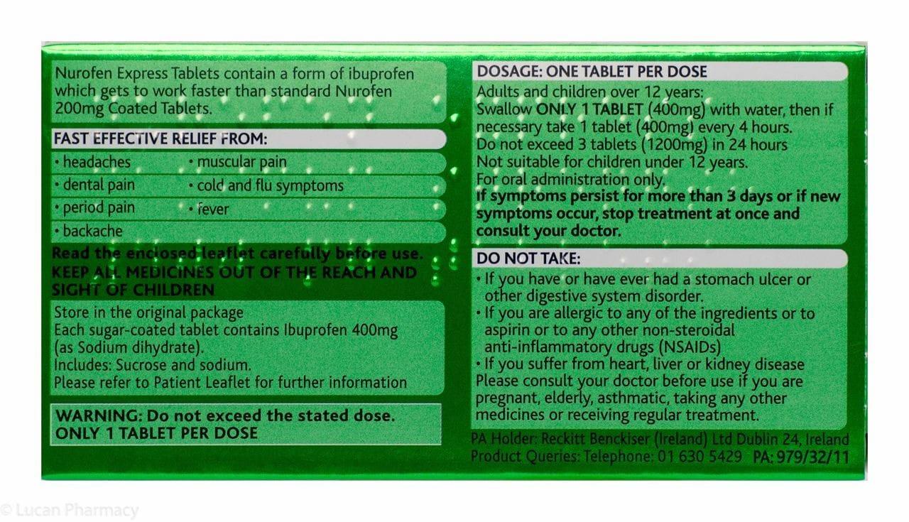 Nurofen Express Maximum Strength 400mg Tablets 24 Pack Ibuprofen
