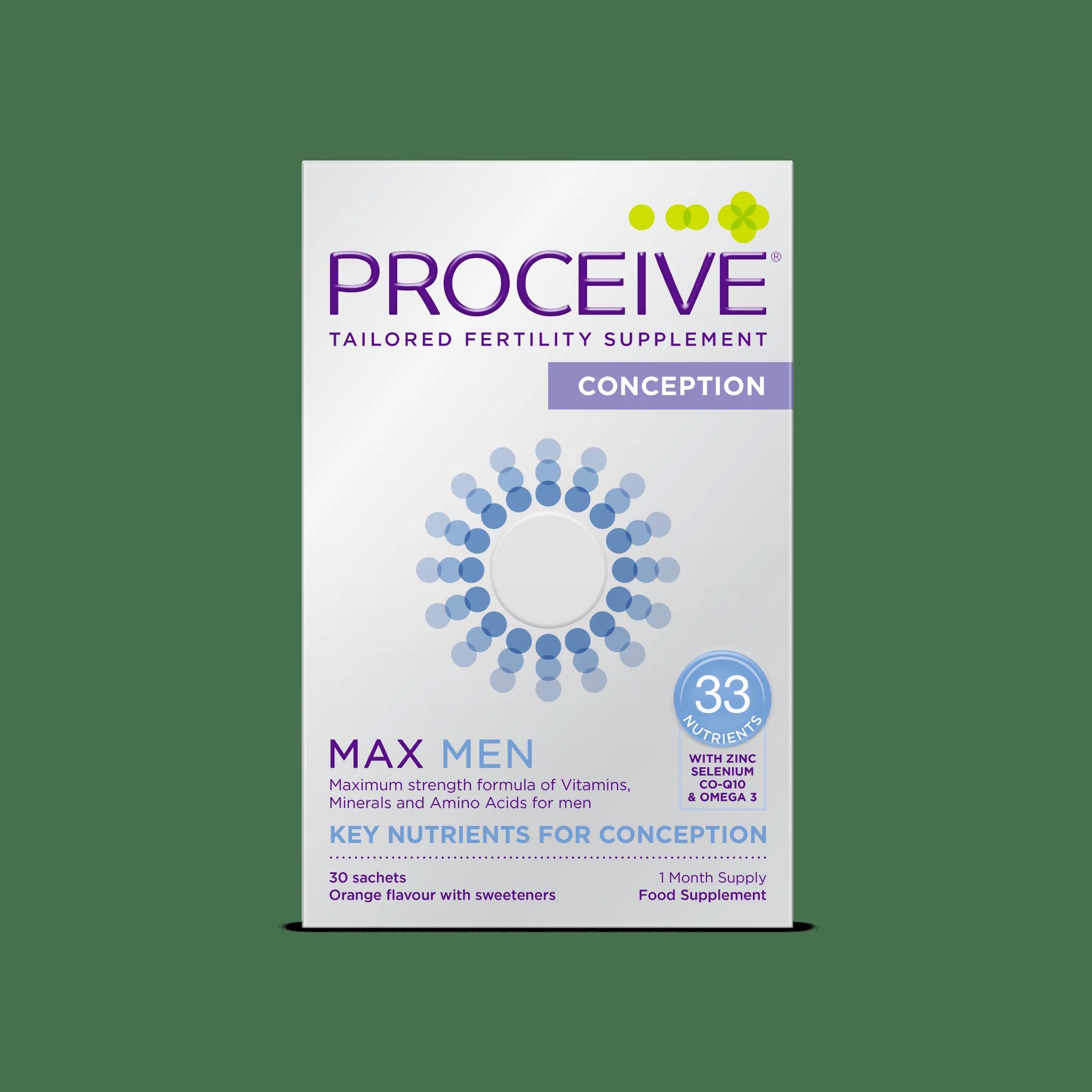 Proceive Men Max Fertility Supplement 30 Sachets with Zinc, Selenium, CoQ10, Omega 3, 33 Nutrients