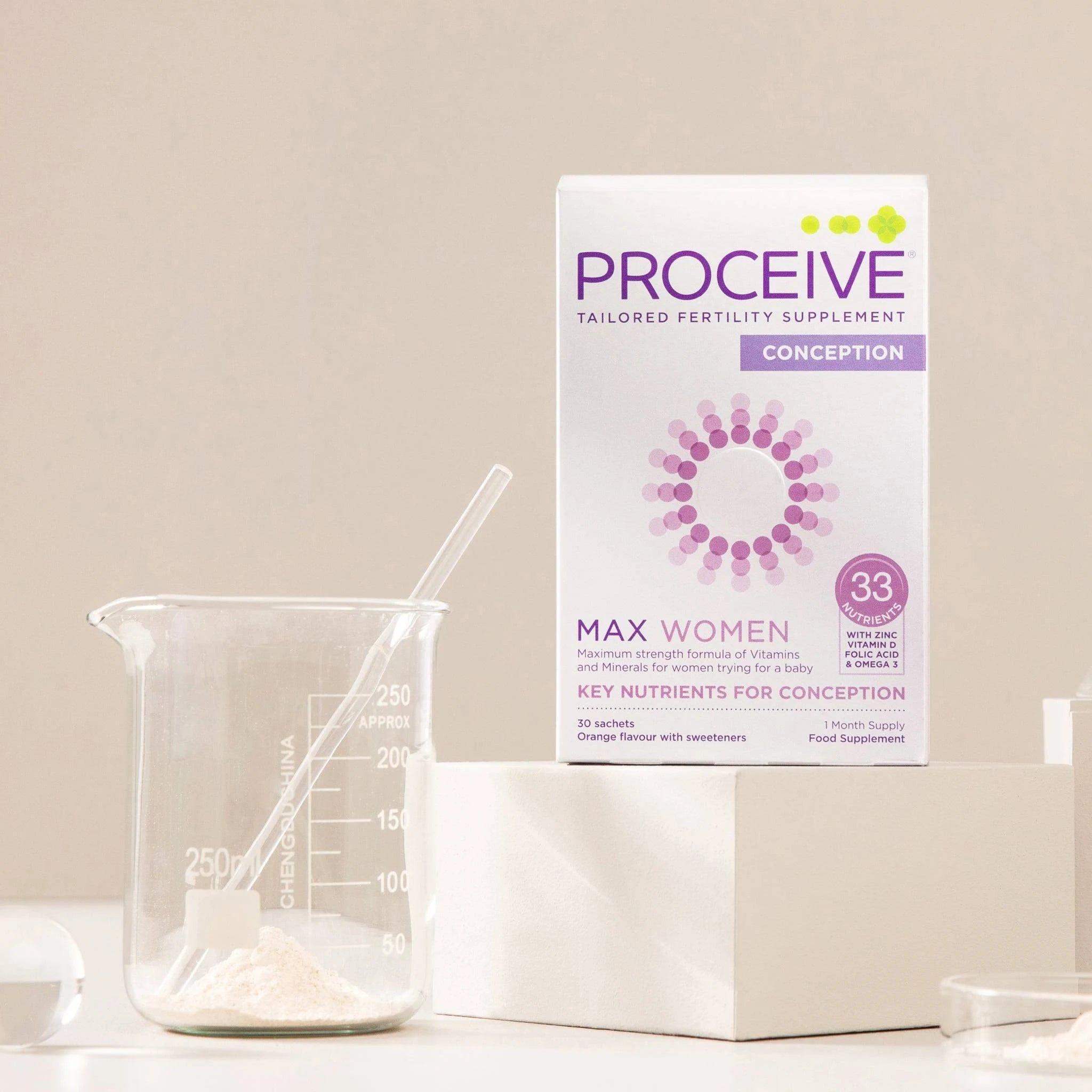 Proceive Women Max Fertility Supplement - 30 Sachets - Orange Flavor - 1 Month Supply - Conception