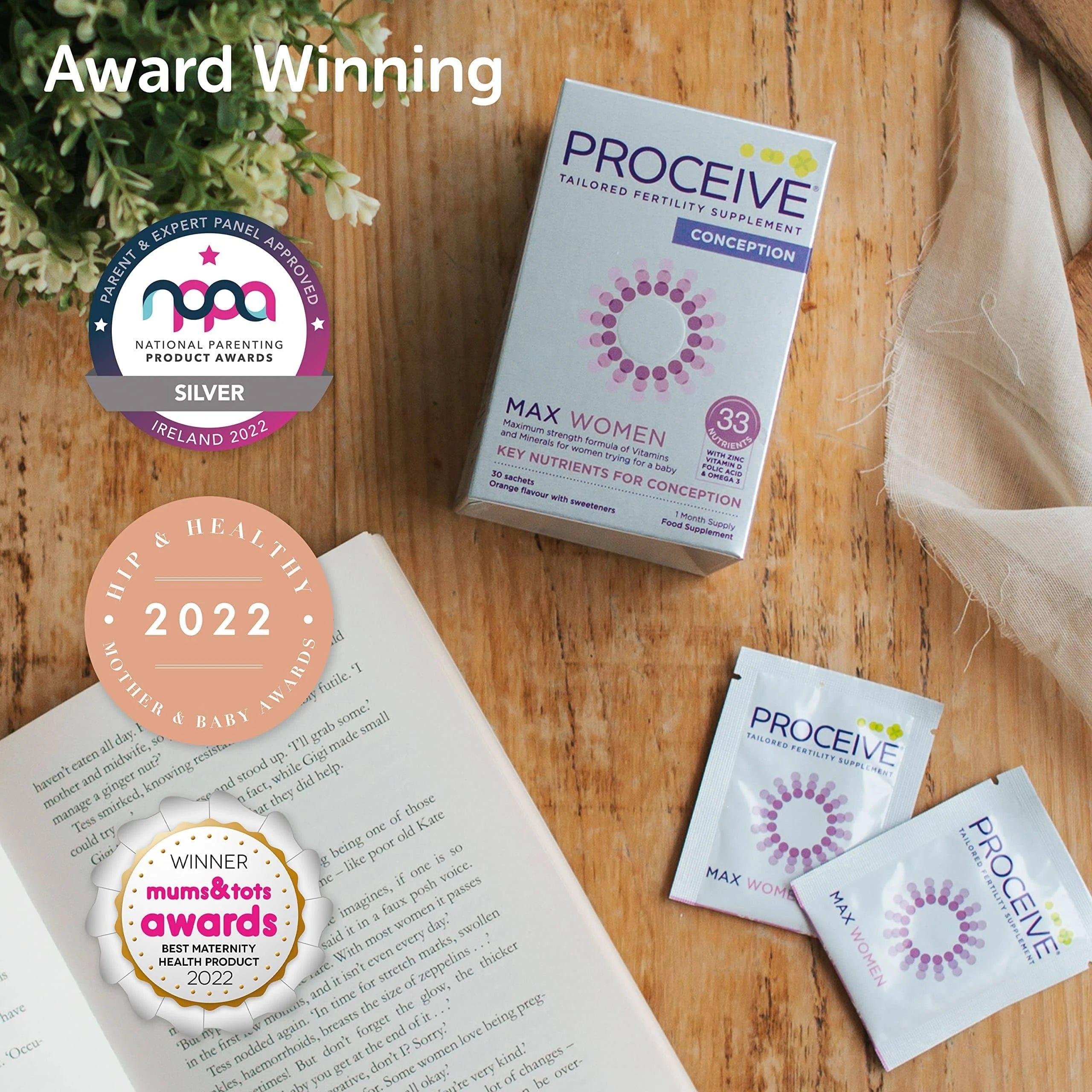 Proceive Women Max Fertility Supplement - 30 Sachets - Orange Flavor - 1 Month Supply - Conception