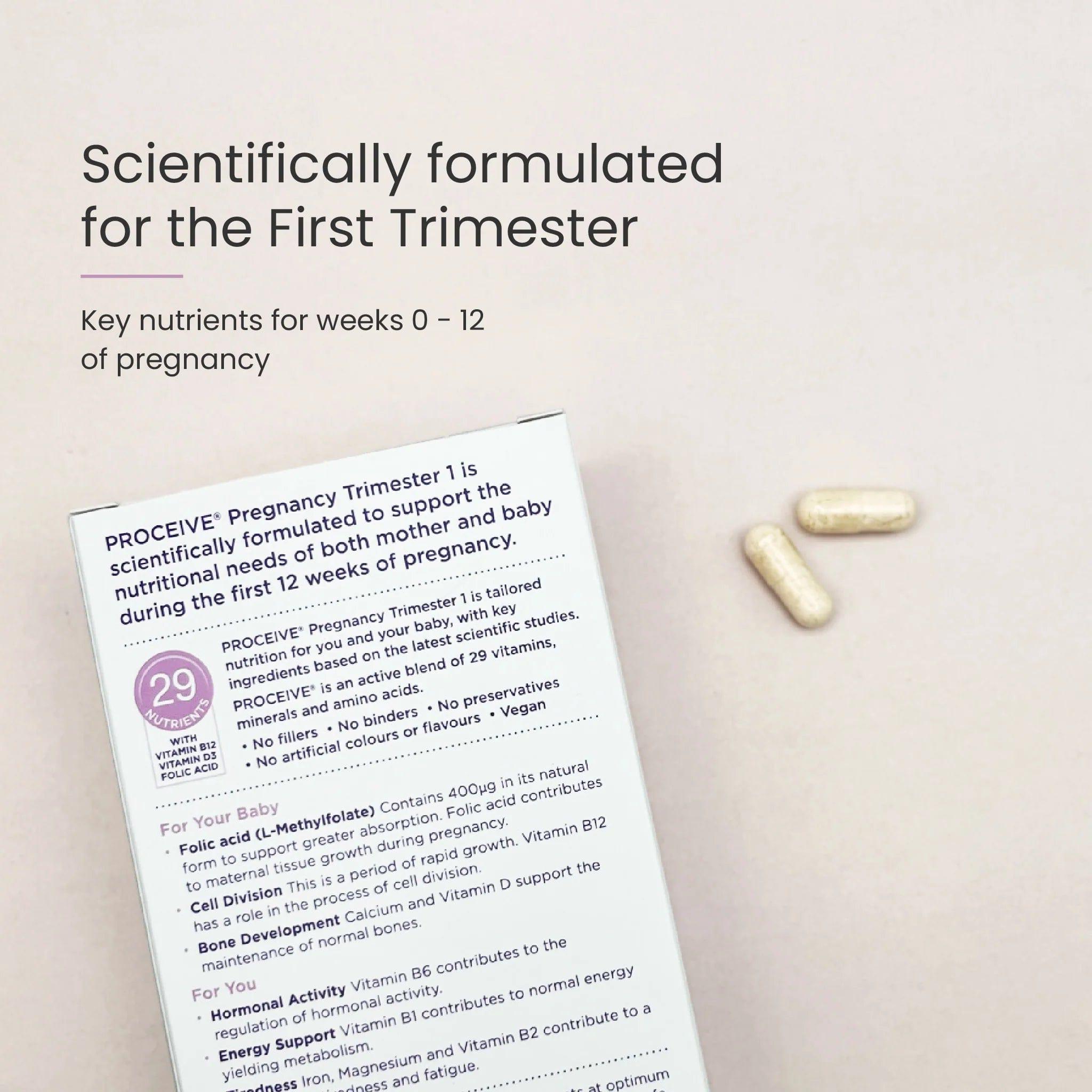 Proceive Pregnancy Trimester 1 - 60 Capsules | Vitamins & Minerals | Folic Acid, Vitamin B12, Vitamin D3 | Image Features: Pregnancy, 29 Nutrients, Vitamin B12, Vitamin D3, Folic Acid