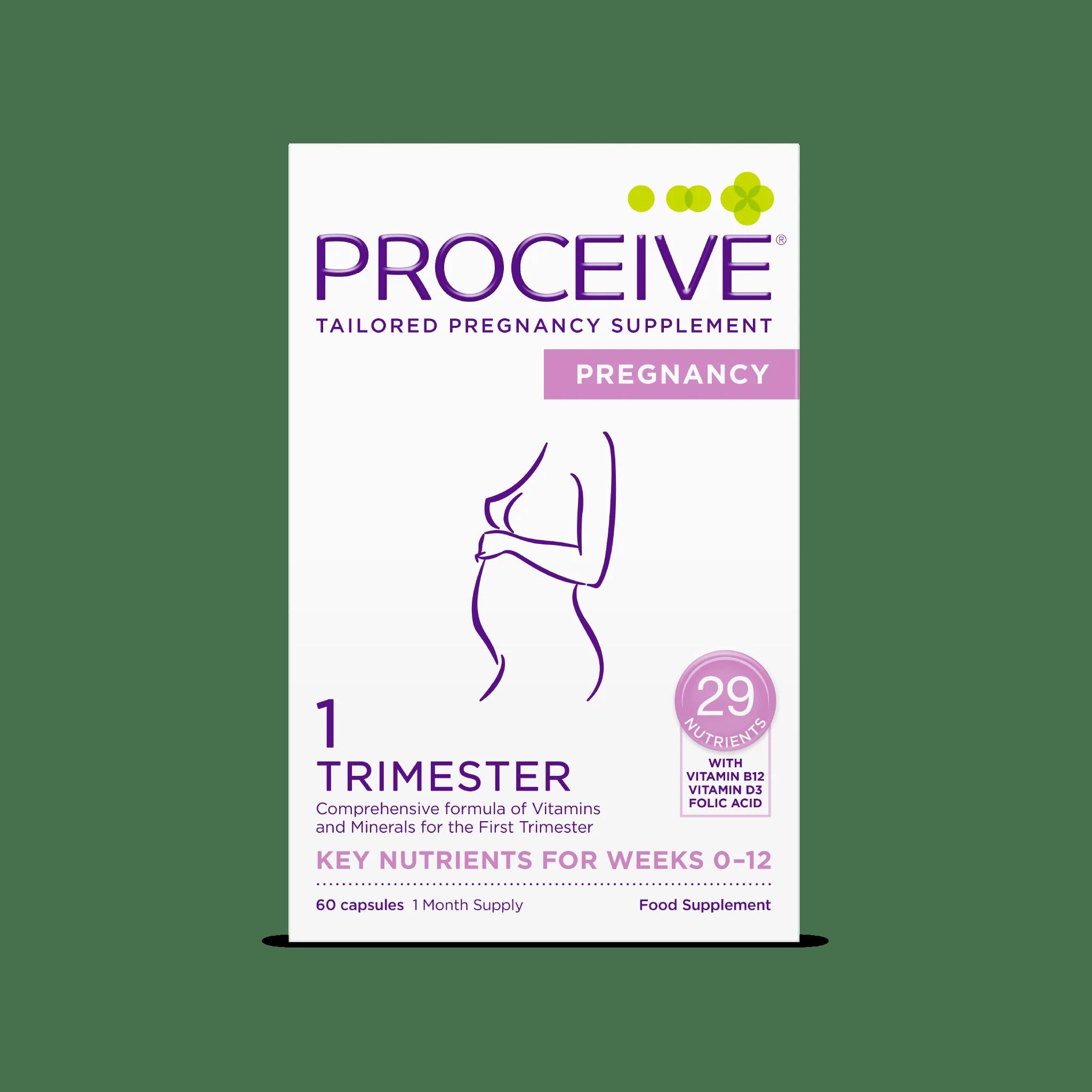 Proceive Pregnancy Trimester 1 - 60 Capsules | Vitamins & Minerals | Folic Acid, Vitamin B12, Vitamin D3 | Image Features: Pregnancy, 29 Nutrients, Vitamin B12, Vitamin D3, Folic Acid