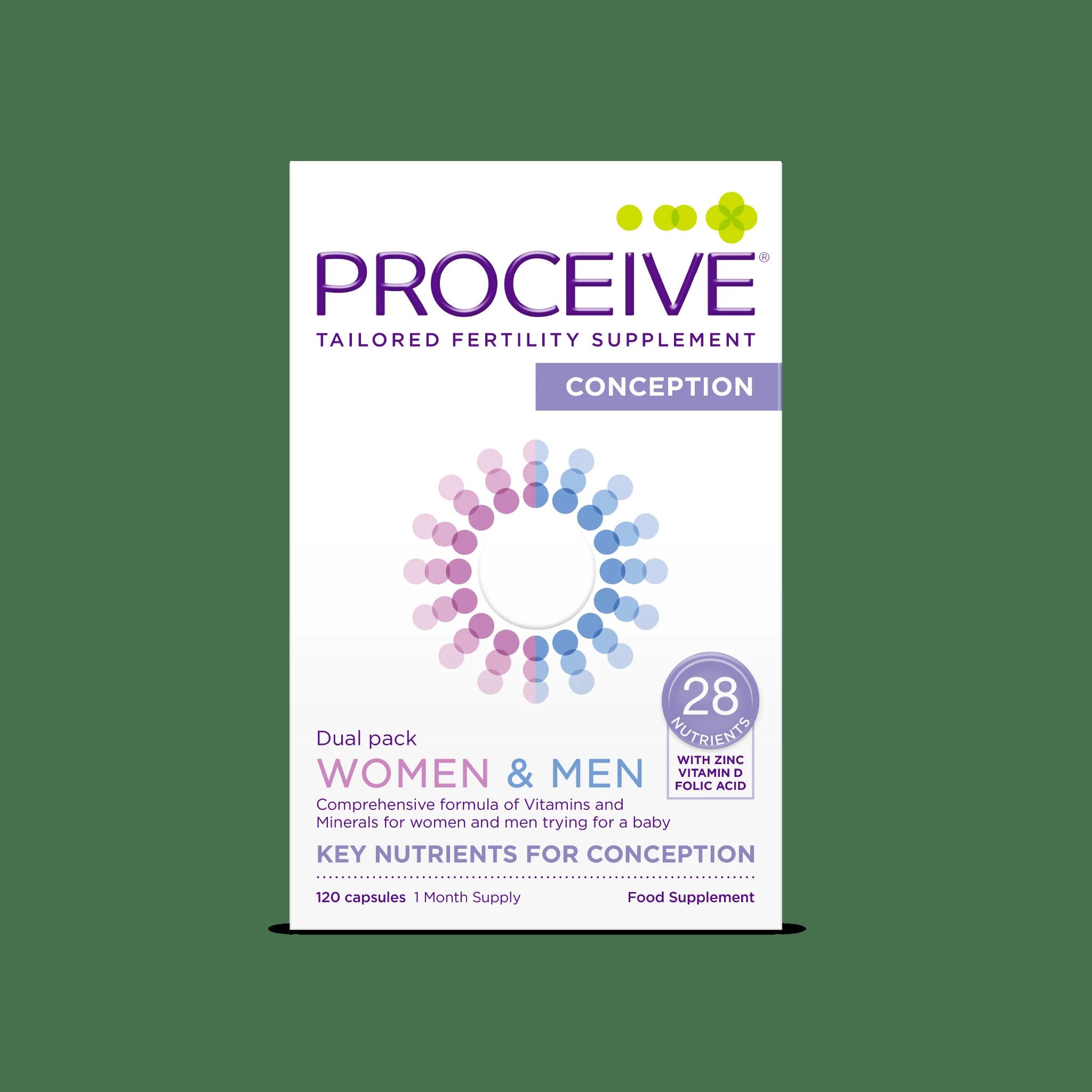 Proceive Dual Pack 120 Capsules for Women & Men - Conception Support with Zinc, Vitamin D, Folic Acid