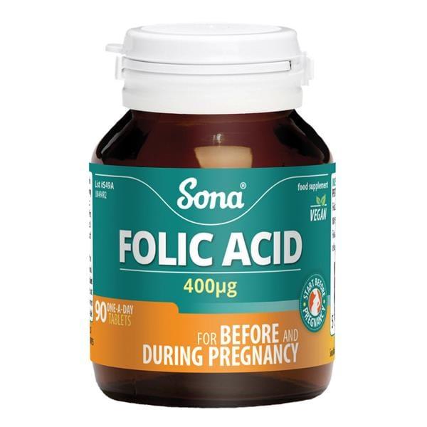 Sona Folic Acid 400mcg Tablets 90 Pack - For Before & During Pregnancy - Vegan