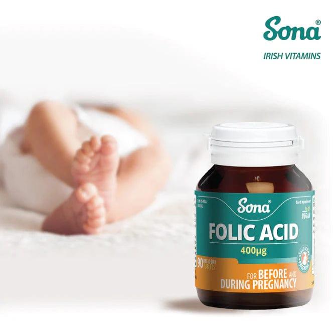Sona Folic Acid 400mcg Tablets 90 Pack - For Before & During Pregnancy - Vegan