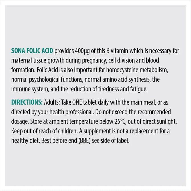 Sona Folic Acid 400mcg Tablets 90 Pack - For Before & During Pregnancy - Vegan