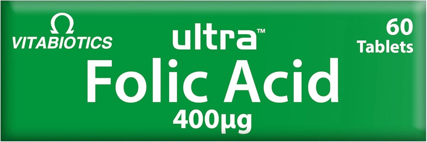 Vitabiotics Ultra Folic Acid Tablets 60 Tablets 400mcg with Vitamin B12 - Suitable for Vegetarians