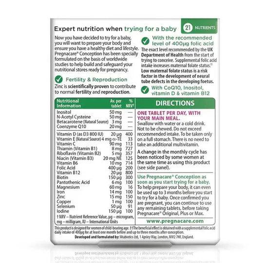 Vitabiotics Pregnacare Conception 30 Tablets - Supports Fertility & Reproduction with Folic Acid, Inositol, Vitamins D & B12, CoQ10 & Zinc