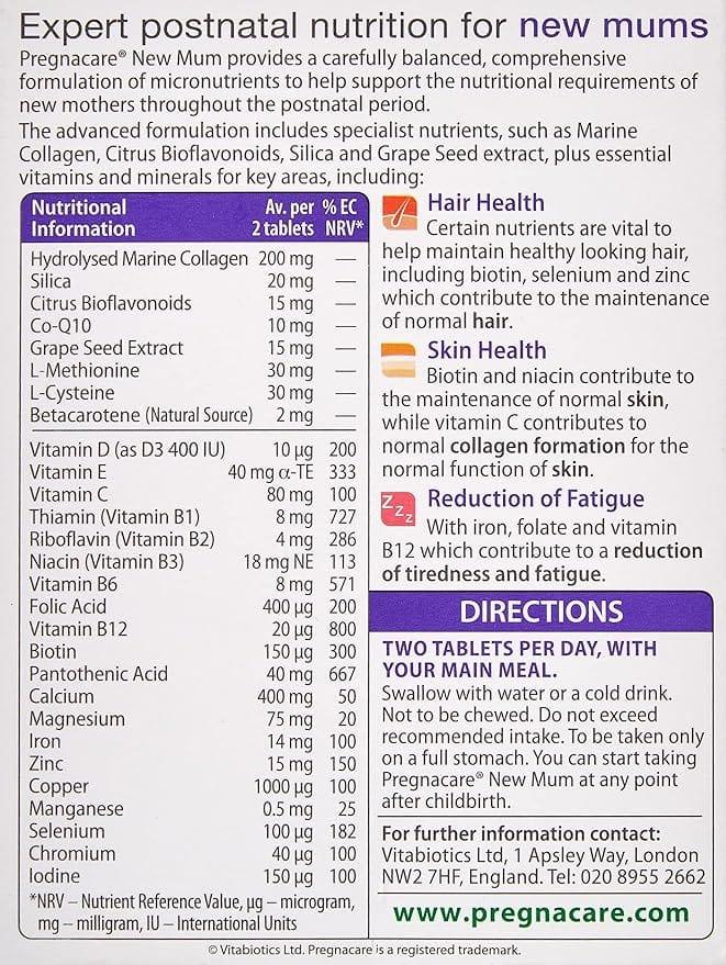 Vitabiotics Pregnacare New Mum Postnatal Supplement - Supports Hair & Skin, After Pregnancy, UK's No.1 Pregnancy Brand