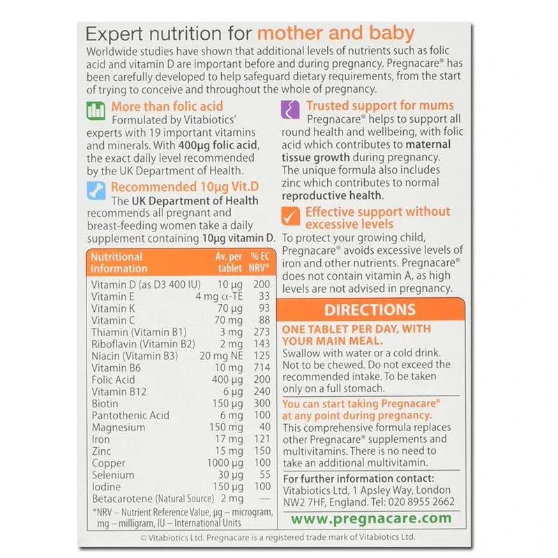 Vitabiotics Pregnacare Original 90 Tablets - 19 Vitamins & Minerals, Folic Acid, During Pregnancy