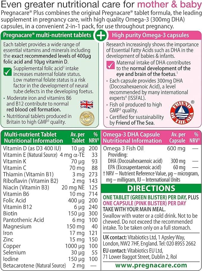 Vitabiotics Pregnacare Plus Omega-3 DHA Tablets & Capsules for Pregnancy - Brain & Eye Development