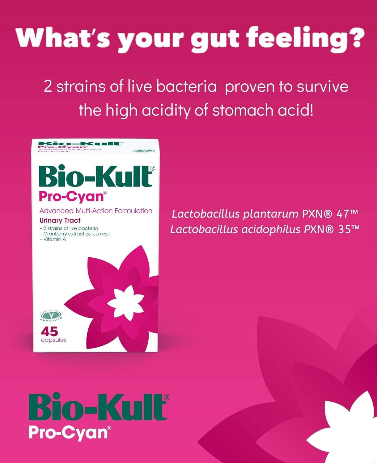 Bio-Kult Pro-Cyan Probiotic 45 Capsules - Advanced Formulation for Urinary Tract with Cranberry extract, Vitamin A & Live Bacteria