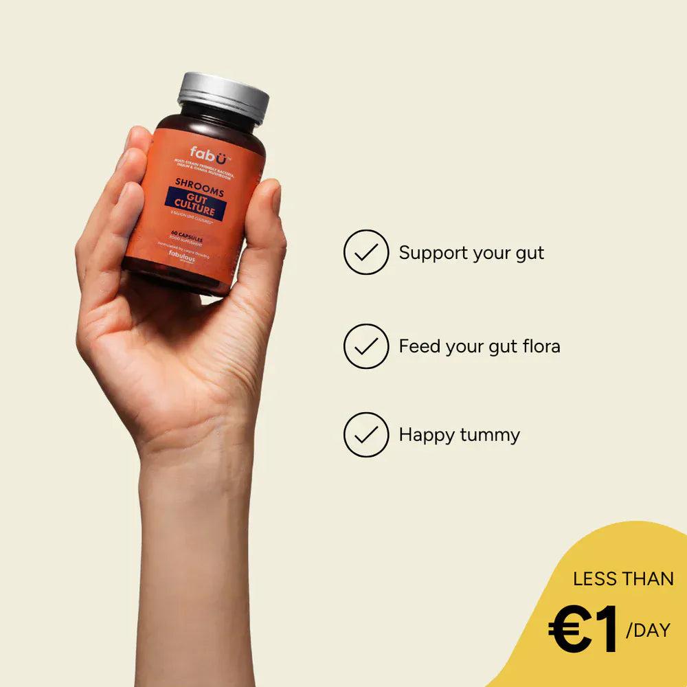 FabU Gut Culture 60 Capsules - Multi-strain Bacteria, Inulin & Chaga Mushrooms - 8 Billion Live Cultures