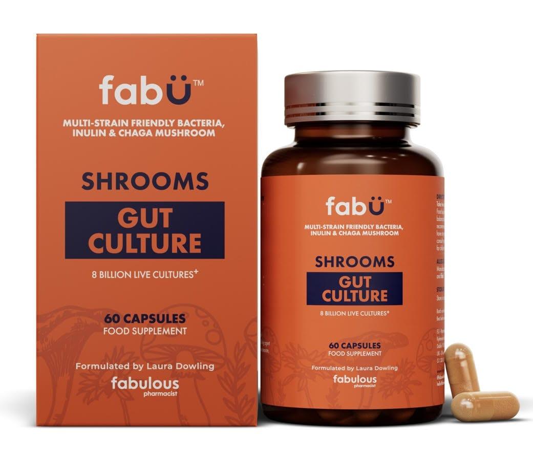 FabU Gut Culture 60 Capsules - Multi-strain Bacteria, Inulin & Chaga Mushrooms - 8 Billion Live Cultures
