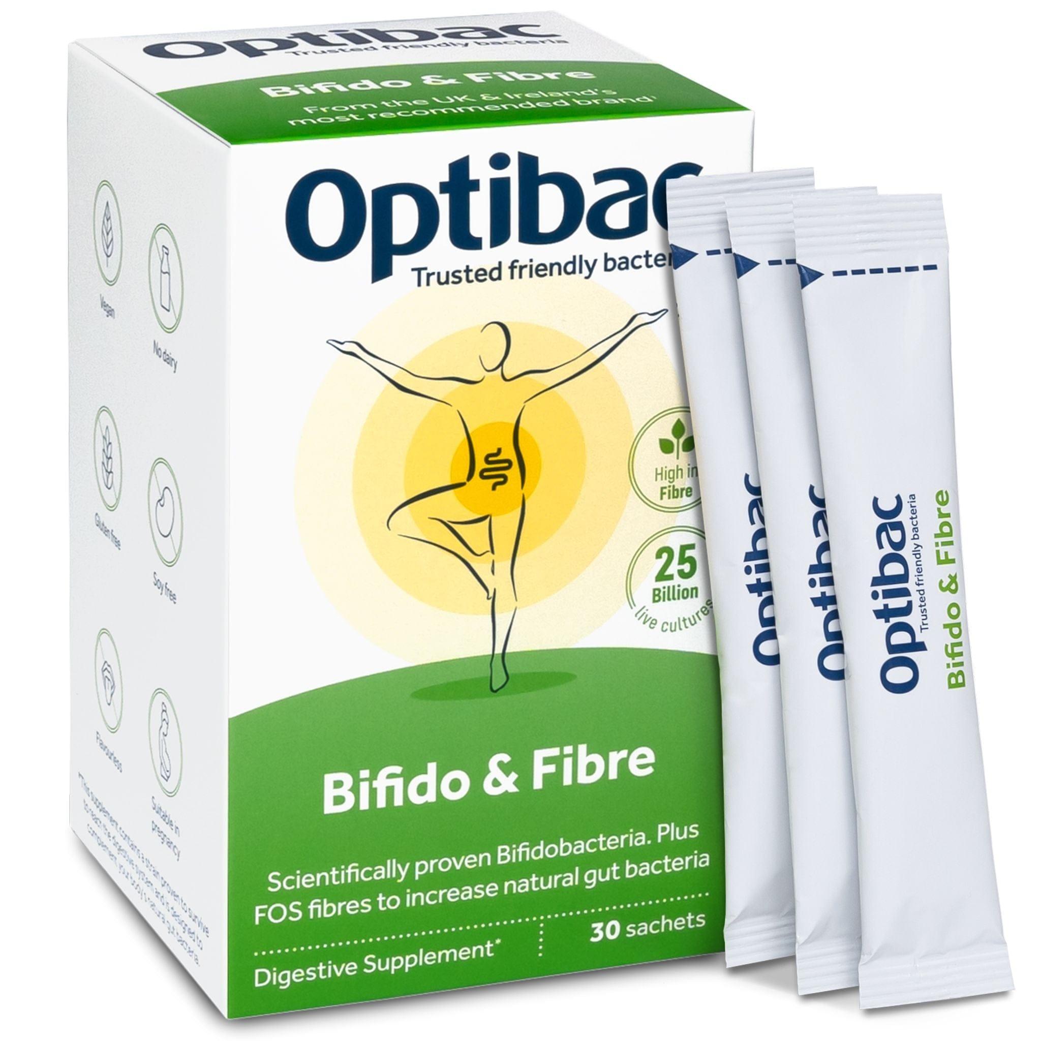 Optibac Bifido & Fibre Digestive Supplement - High in Fibre, 25 Billion live cultures, Gluten free, Soy free, Vegan, No dairy