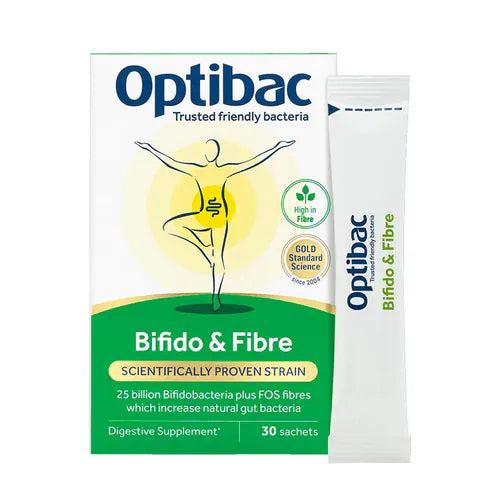 Optibac Bifido & Fibre Digestive Supplement - High in Fibre, 25 Billion live cultures, Gluten free, Soy free, Vegan, No dairy