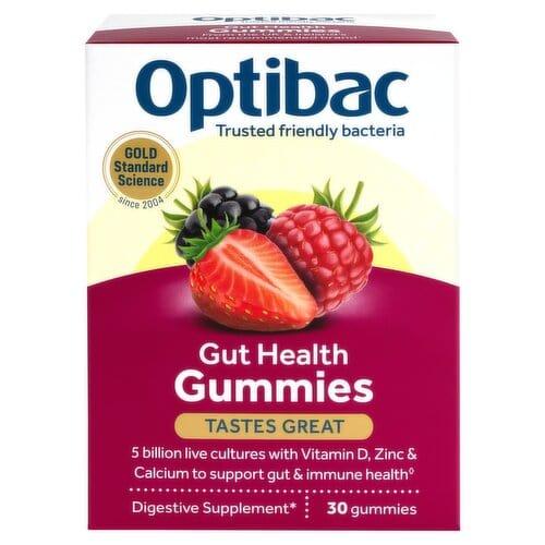 OptiBac Adult Gummies 30 Pack - Mixed Berry Flavor for Gut & Immune Health with Vitamin D, Zinc, Calcium & FOS fibers