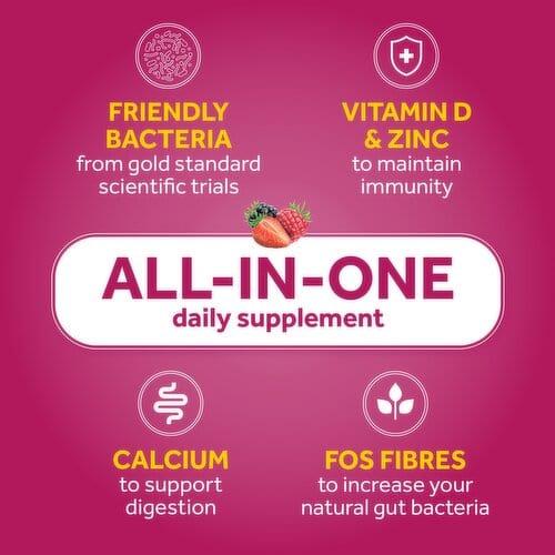 OptiBac Adult Gummies 30 Pack - Mixed Berry Flavor for Gut & Immune Health with Vitamin D, Zinc, Calcium & FOS fibers
