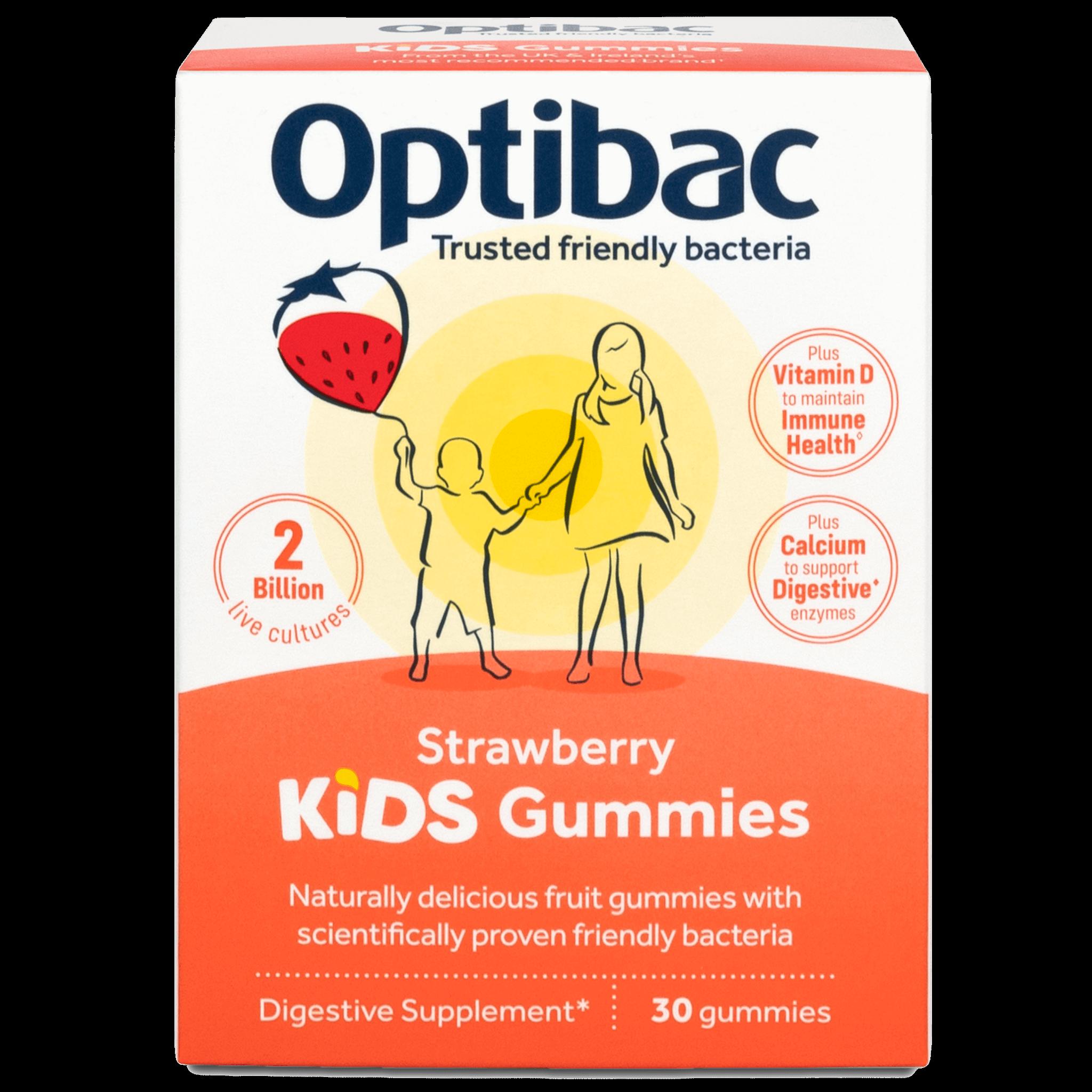 Optibac Kids Strawberry Gummies Probiotics 30 Count - Immune & Digestive Support, Vegan, Dairy Free, Gluten Free, GMO Free, Free from Gelatin, Free from Artificial Colours