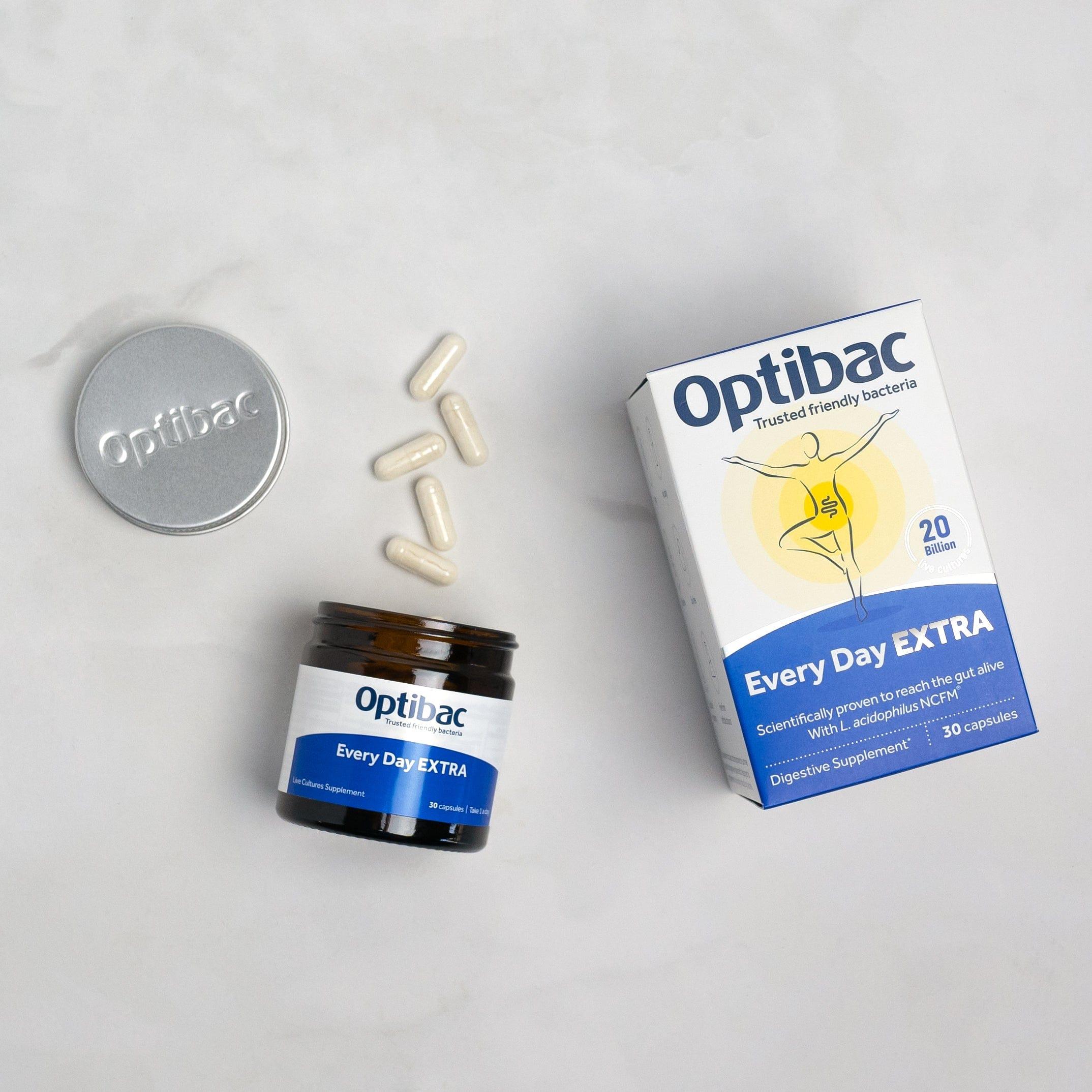 Optibac Every Day EXTRA Probiotics 20 Billion CFU 30 Capsules | Vegan, Dairy Free, Gluten Free | Digestive & Immune Support | Image Features: Vegan, Dairy free, Gluten free, GMO free, Free from artificial colours, 30 capsules