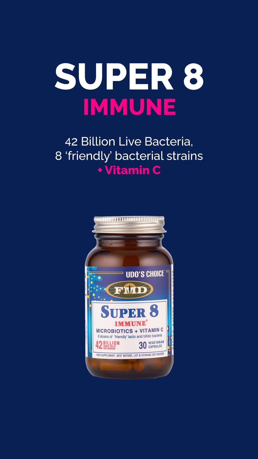 Udo's Choice Super 8 Immune Probiotics + Vitamin C 30 Capsules