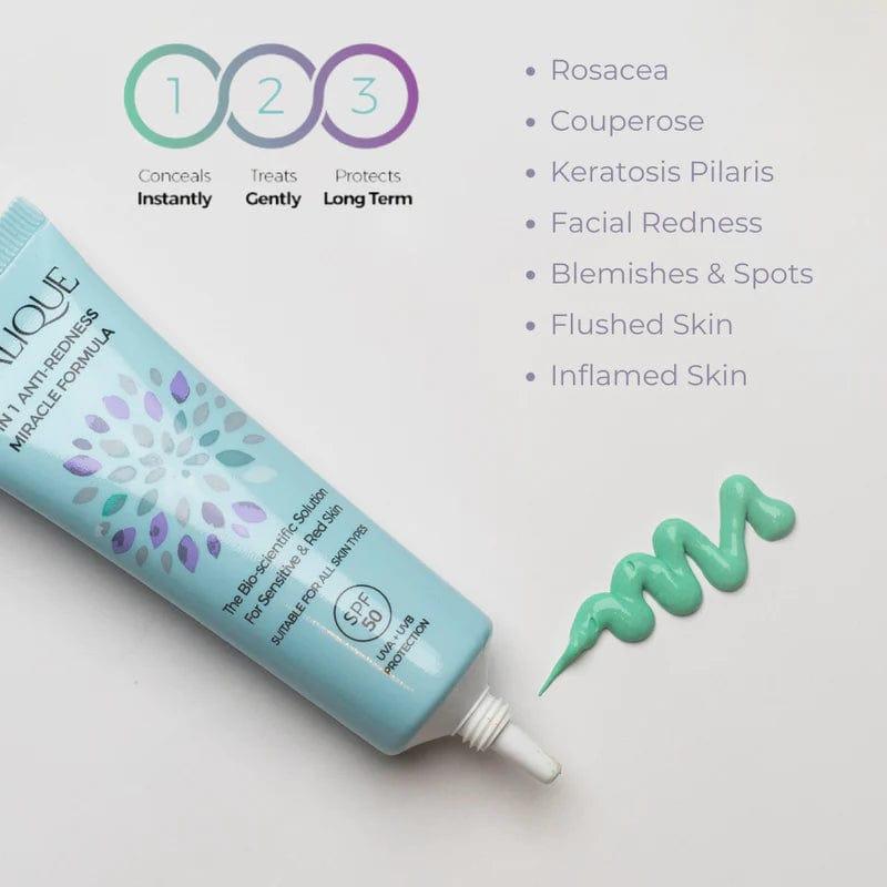 Rosalique 3-in-1 Miracle Formula SPF50 30ml Anti-Redness Skin Care Conceals Redness, UVA + UVB Protection, Dermatologically Tested, For All Skin Types