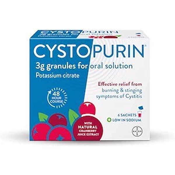 Cystopurin Cranberry Sachets for Cystitis Relief - Effective Relief, Cranberry Flavor, 6 Sachets, Potassium Citrate