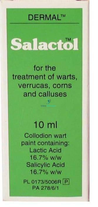 Salactol Collodion Wart Paint for treatment of warts, verrucas, corns and calluses - 10ml - Lactic Acid & Salicylic Acid