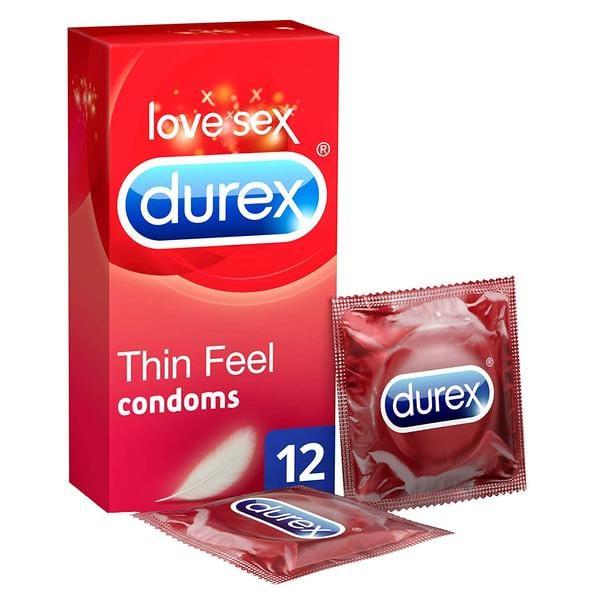 Durex Thin Feel Condoms 12 Pack, Lubricated, Easy-On