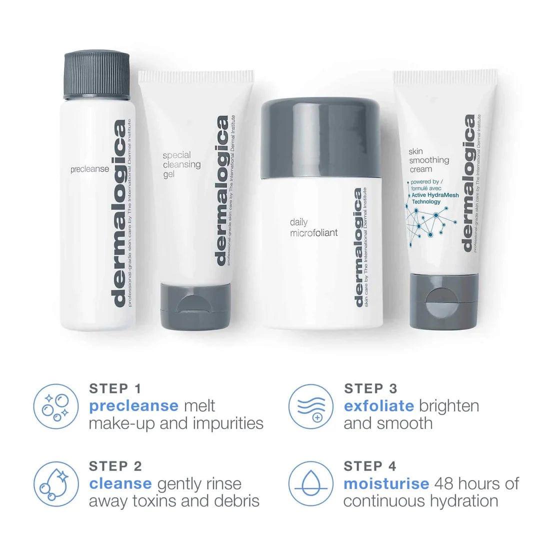 Dermalogica Discover Healthy Skin Kit for All Skin Types - Precleanse, Special Cleansing Gel, Daily Microfoliant, Skin Smoothing Cream