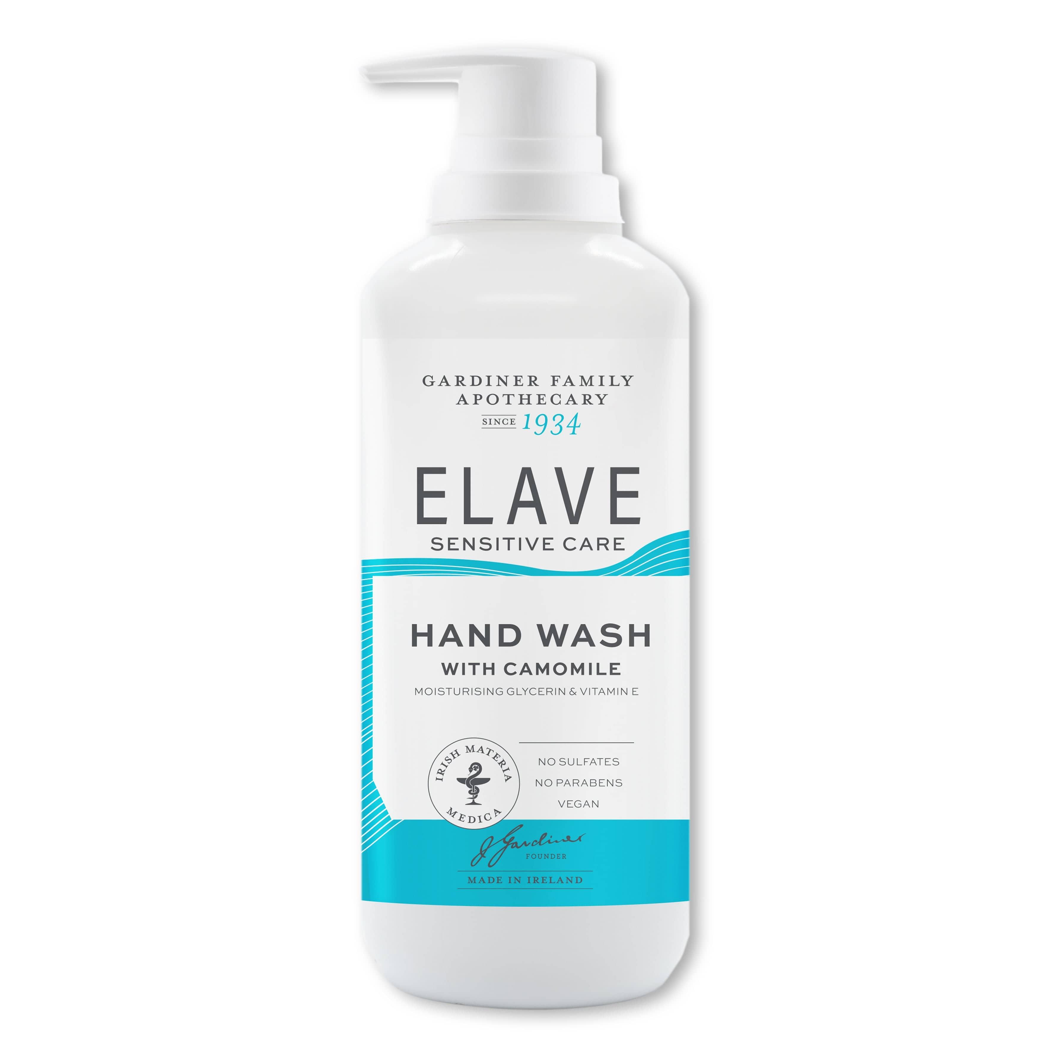 Elave Hand Wash 500ml with Camomile, Sensitive Skin, Moisturising, Vegan, Sulfate-Free