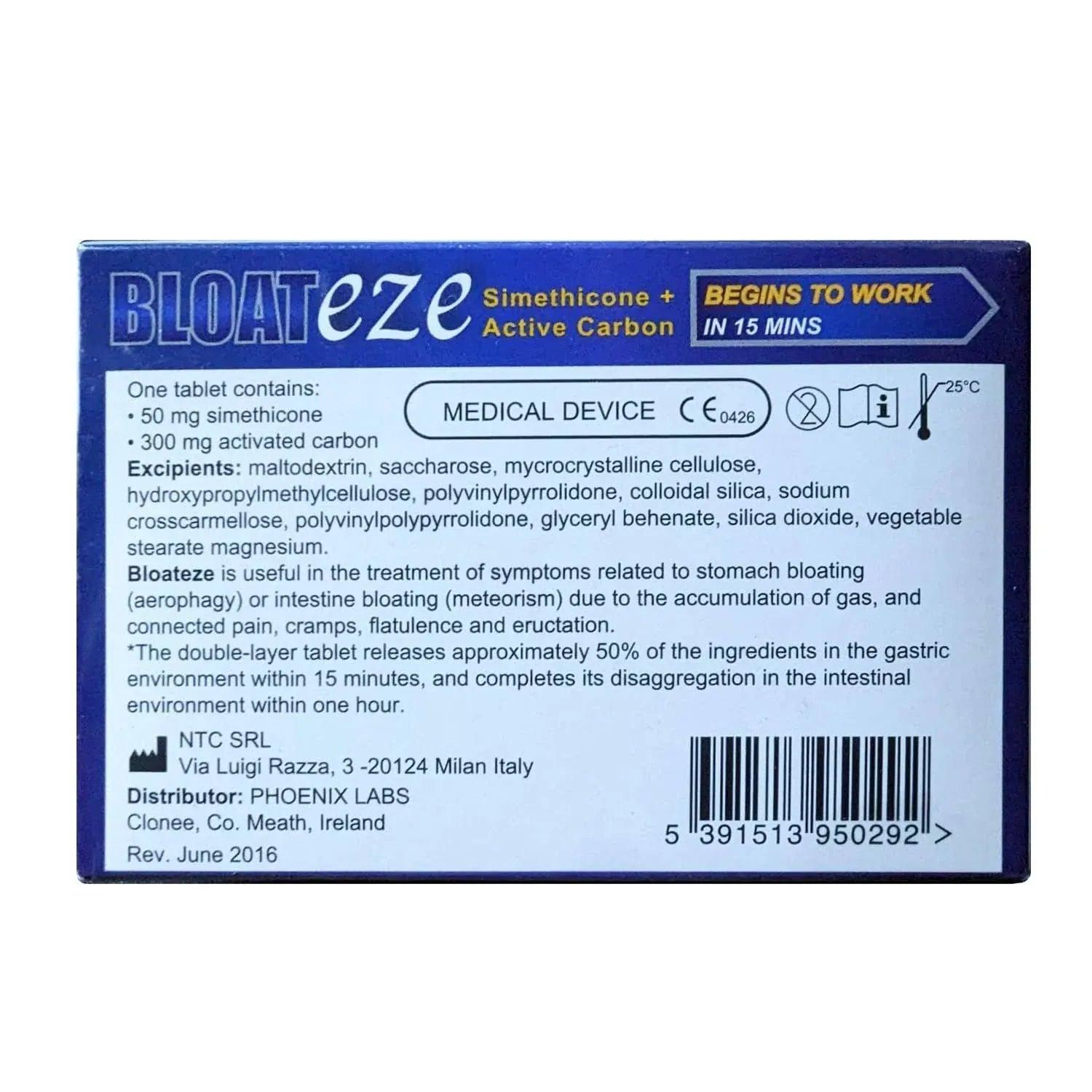 Bloateze 20 Tablets - Relieves Bloating, Excess Wind, Stomach Bloating, Cramping in 15 mins - Simethicone + Active Carbon