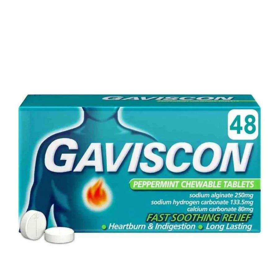 Gaviscon Peppermint Chewable Tablets 48 - Fast Soothing Relief for Heartburn & Indigestion