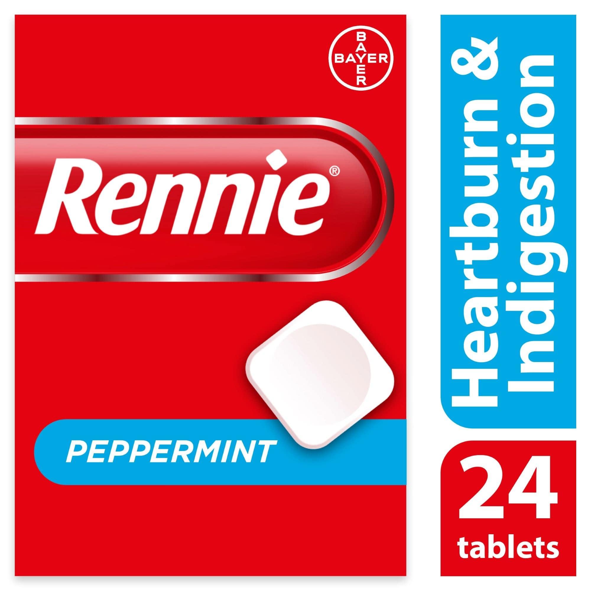 Rennie Peppermint Chewable Tablets 24's for Fast Relief from Indigestion & Heartburn